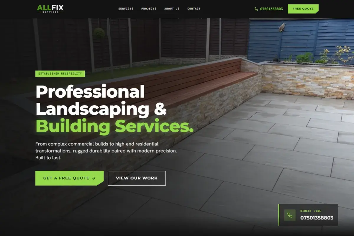 All Fix Services website homepage, landscaping and building services