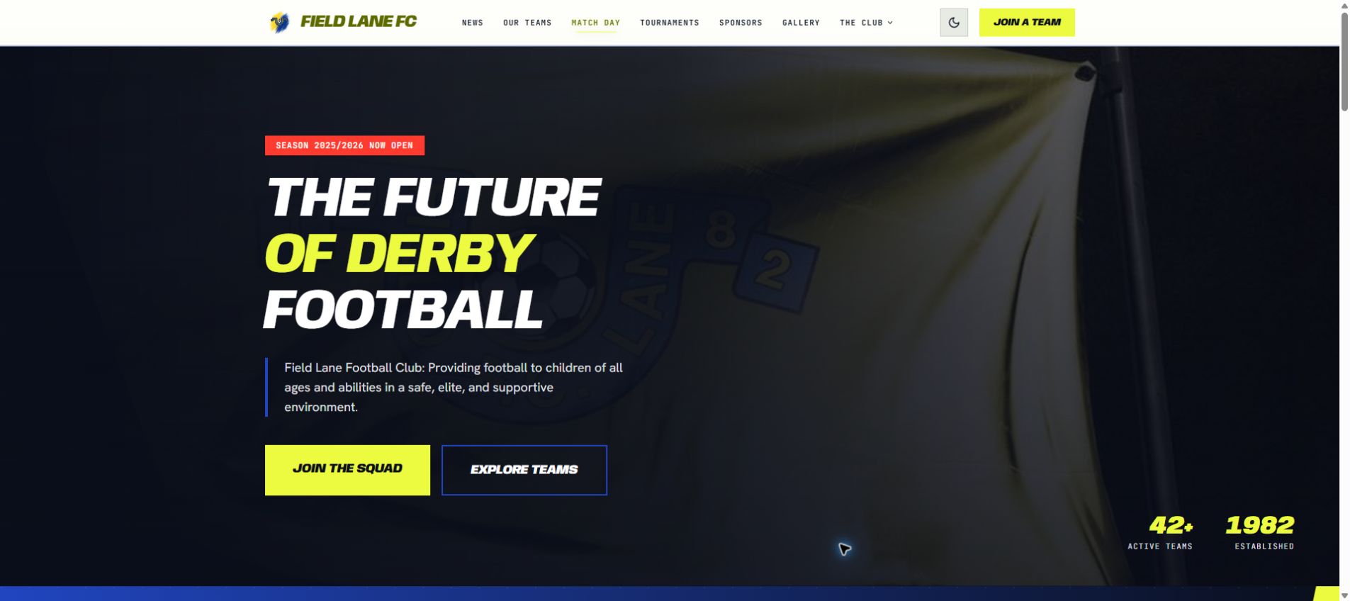 Field Lane Football Club website homepage built by Flying Penguin