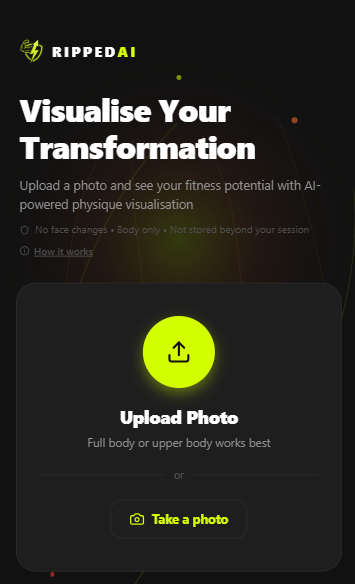 RippedAI app — upload and visualise your physique transformation