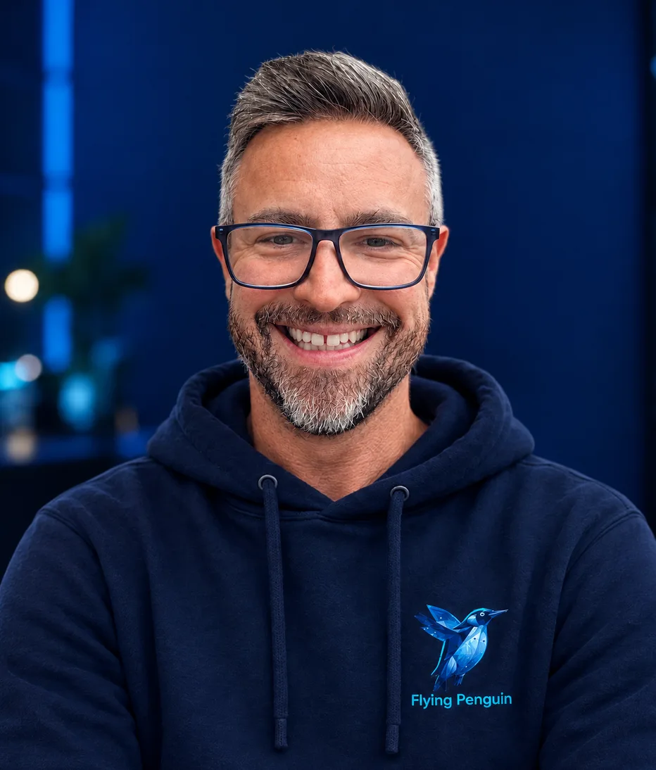 Portrait of Garreth Sleigh, founder of Flying Penguin