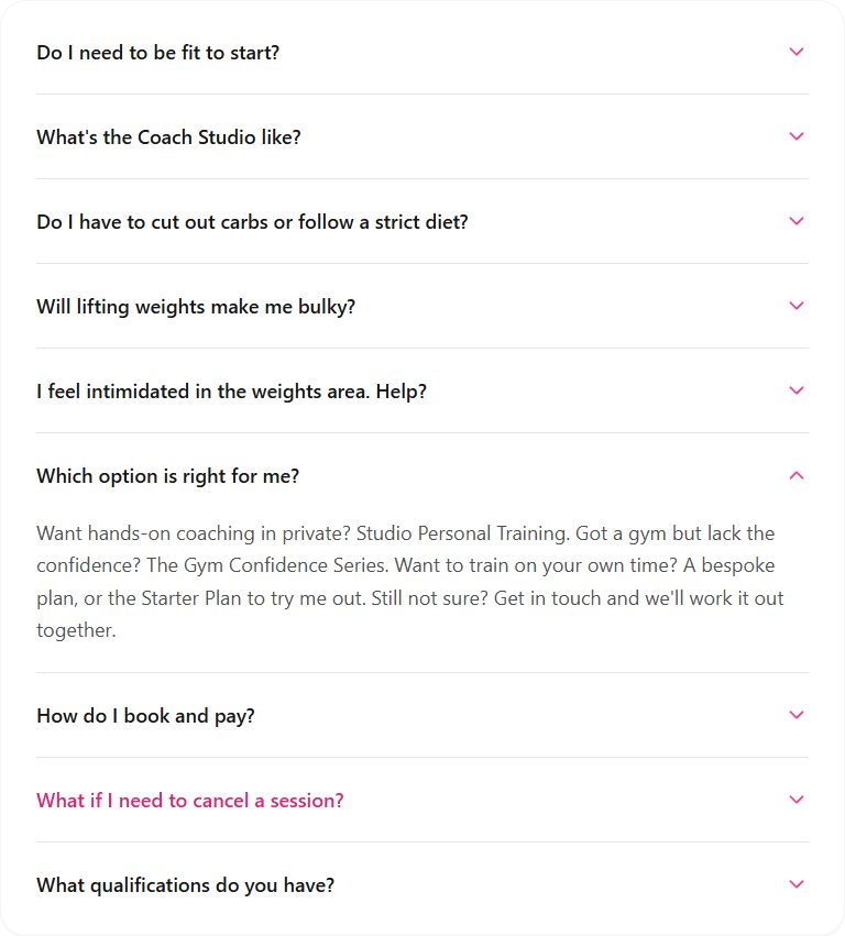 Chlo Mo FAQ with the service-choice question expanded among the other frequently asked questions.